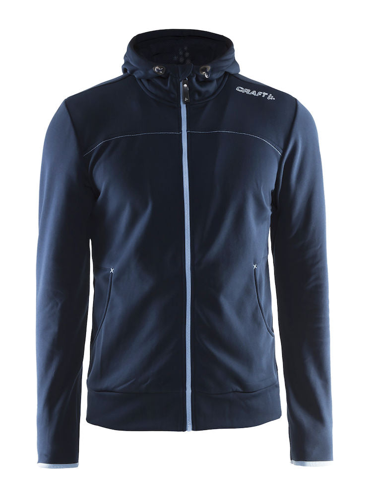 Navy blue Craft brand athletic hoodie with front zipper and light blue accents.