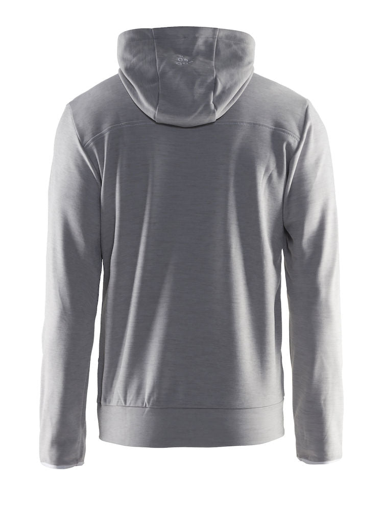 Gray athletic hoodie with a hood, showcasing the back view.