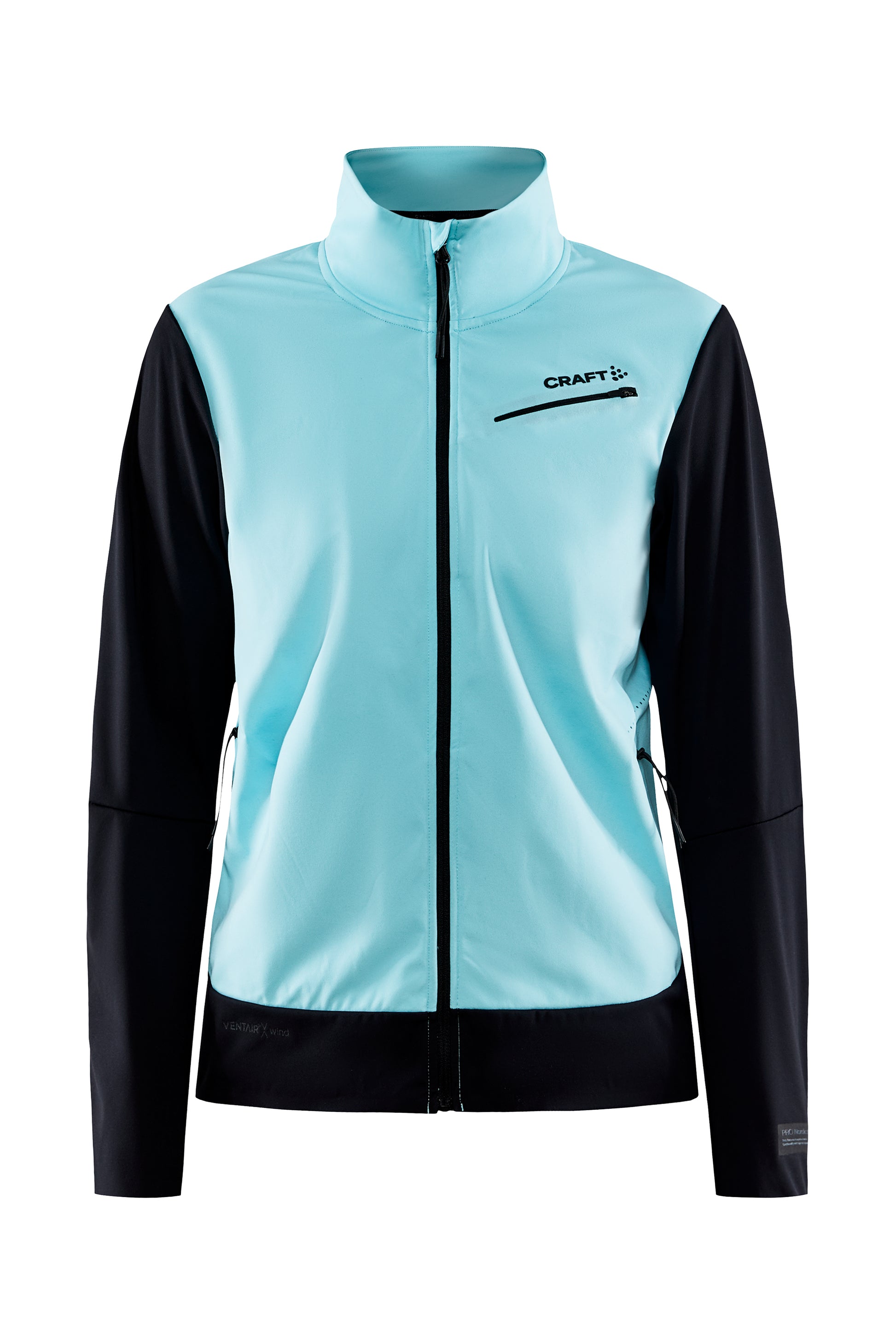 Light blue and black Craft brand women's athletic jacket with full-zip front closure.