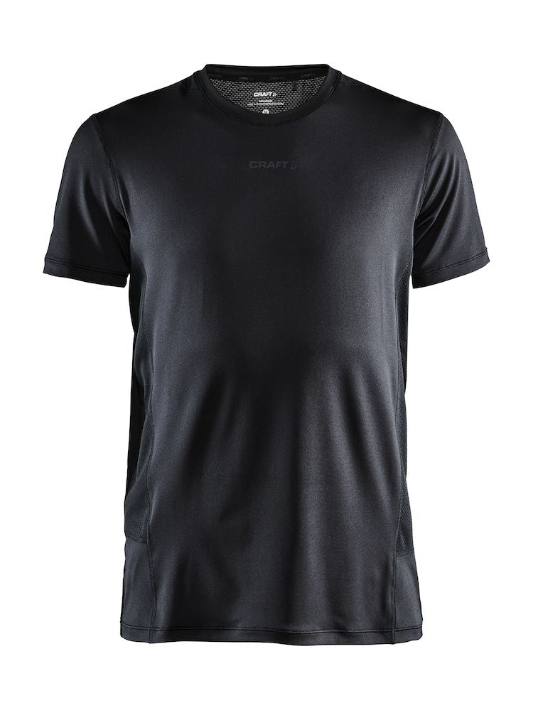 Black men's athletic t-shirt with short sleeves and breathable mesh panels.