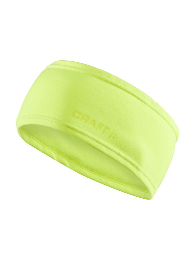 Bright neon green Craft brand athletic headband, shown at an angle.
