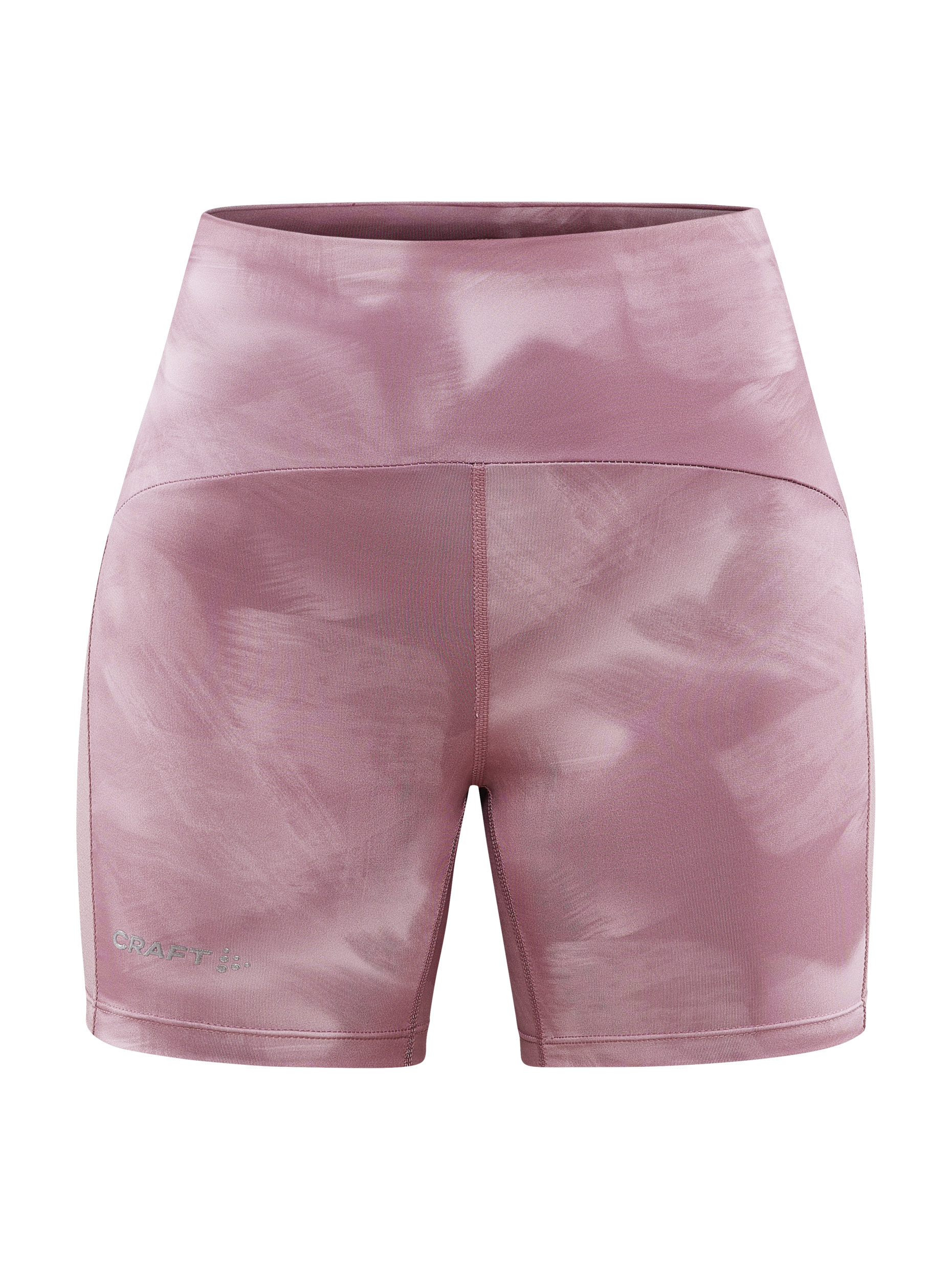 Pink athletic shorts with abstract pattern showcase a comfortable, sporty design.