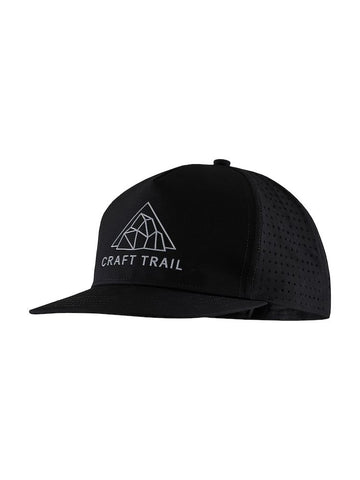 Black Craft Trail running hat with breathable side panels and reflective logo.